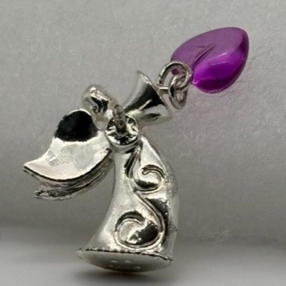 Vintage Avon Lapel Pin, Angel Holding Dangling Purple Heart Silver Tone W/Enamel - Picture 8 of 14